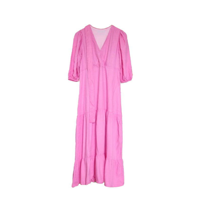 Vestido Longo Rosa com Amarração Amaro - P